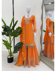 Orange Faux Georgette sequins embroidery readymade Sharara suit