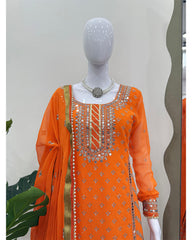 Orange Faux Georgette sequins embroidery readymade Sharara suit