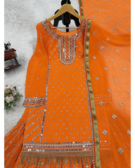 Orange Faux Georgette sequins embroidery readymade Sharara suit