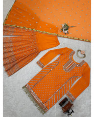 Orange Faux Georgette sequins embroidery readymade Sharara suit