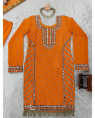Orange Faux Georgette sequins embroidery readymade Sharara suit