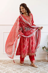 RASHMI RED COLOURED TREDITIONAL WEAR KURTA SET