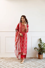RASHMI RED COLOURED TREDITIONAL WEAR KURTA SET