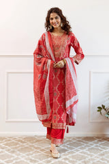 RASHMI RED COLOURED TREDITIONAL WEAR KURTA SET