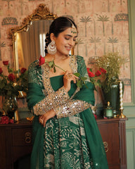 Festive Green Aline Set with Gota and Mirror Work