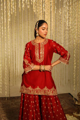 Deep Red Kurta With Sharara And Dupatta