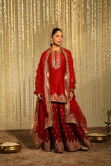 Deep Red Kurta With Sharara And Dupatta