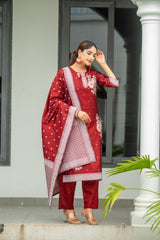 MAROON COLOURED WOMEN'S POLYSTER KURTA WITH DUPATTA SET