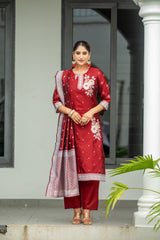 MAROON COLOURED WOMEN'S POLYSTER KURTA WITH DUPATTA SET