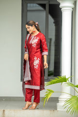 MAROON COLOURED WOMEN'S POLYSTER KURTA WITH DUPATTA SET