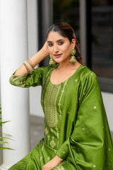 MAHENDI COLOURED WOMEN'S POLYSTER KURTA WITH DUPATTA SET