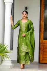 MAHENDI COLOURED WOMEN'S POLYSTER KURTA WITH DUPATTA SET