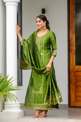 MAHENDI COLOURED WOMEN'S POLYSTER KURTA WITH DUPATTA SET