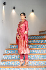 LIGHT PINK COLOURED WOMEN'S POLYSTER KURTA WITH DUPATTA SET