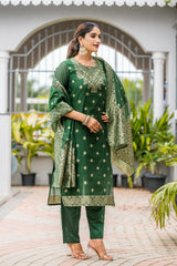 GREEN COLOURED WOMEN'S POLYSTER KURTA WITH DUPATTA SET