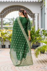 GREEN COLOURED WOMEN'S POLYSTER KURTA WITH DUPATTA SET