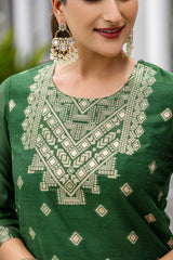 GREEN COLOURED WOMEN'S POLYSTER KURTA WITH DUPATTA SET