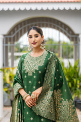 GREEN COLOURED WOMEN'S POLYSTER KURTA WITH DUPATTA SET