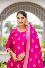 PINK COLOURED WOMEN'S POLYSTER KURTA WITH DUPATTA SET