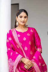 PINK COLOURED WOMEN'S POLYSTER KURTA WITH DUPATTA SET