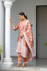 BROWN COLOURED WOMEN'S POLYSTER KURTA WITH DUPATTA SET