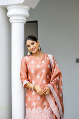 BROWN COLOURED WOMEN'S POLYSTER KURTA WITH DUPATTA SET