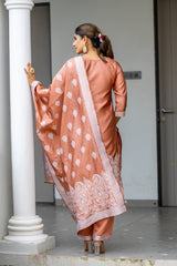 BROWN COLOURED WOMEN'S POLYSTER KURTA WITH DUPATTA SET