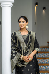 BLACK COLOURED WOMEN'S POLYSTER KURTA WITH DUPATTA SET