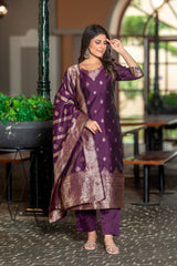 BROWN COLOURED WOMEN'S POLYSTER KURTA WITH DUPATTA SET