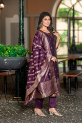BROWN COLOURED WOMEN'S POLYSTER KURTA WITH DUPATTA SET