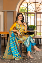 YELLOW COLOURED WOMEN'S POLYSTER KURTA WITH DUPATTA SET