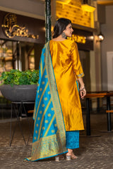 YELLOW COLOURED WOMEN'S POLYSTER KURTA WITH DUPATTA SET