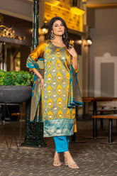 YELLOW COLOURED WOMEN'S POLYSTER KURTA WITH DUPATTA SET