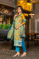 YELLOW COLOURED WOMEN'S POLYSTER KURTA WITH DUPATTA SET