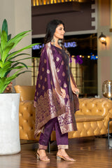 BROWN COLOURED WOMEN'S POLYSTER KURTA WITH DUPATTA SET