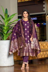 BROWN COLOURED WOMEN'S POLYSTER KURTA WITH DUPATTA SET