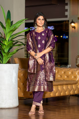 BROWN COLOURED WOMEN'S POLYSTER KURTA WITH DUPATTA SET