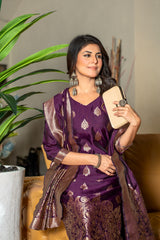 BROWN COLOURED WOMEN'S POLYSTER KURTA WITH DUPATTA SET