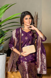BROWN COLOURED WOMEN'S POLYSTER KURTA WITH DUPATTA SET