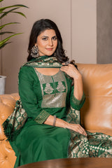 GREEN COLOURED WOMEN'S POLYSTER KURTA WITH DUPATTA SET