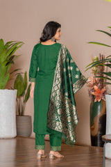 GREEN COLOURED WOMEN'S POLYSTER KURTA WITH DUPATTA SET