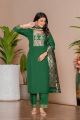 GREEN COLOURED WOMEN'S POLYSTER KURTA WITH DUPATTA SET