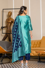 GREY COLOURED WOMEN'S POLYSTER KURTA WITH DUPATTA SET