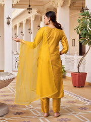 YELLOW COLOURED WOMEN'S RAYON SILK KURTA WITH DUPATTA SET