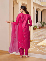 PINK COLOURED WOMEN'S RAYON SILK KURTA WITH DUPATTA SET
