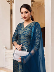 RAMA COLOURED WOMEN'S RAYON SILK KURTA WITH DUPATTA SET