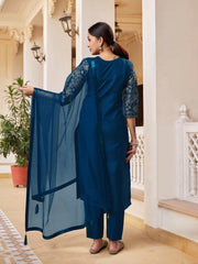 RAMA COLOURED WOMEN'S RAYON SILK KURTA WITH DUPATTA SET