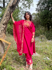 PINK COLOURED WOMEN'S RAYON KURTA WITH DUPATTA SET