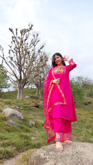 PINK COLOURED WOMEN'S RAYON KURTA WITH DUPATTA SET