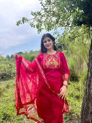 PINK COLOURED WOMEN'S RAYON KURTA WITH DUPATTA SET